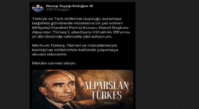 Erdoğan, Alparslan Türkeş'i andı